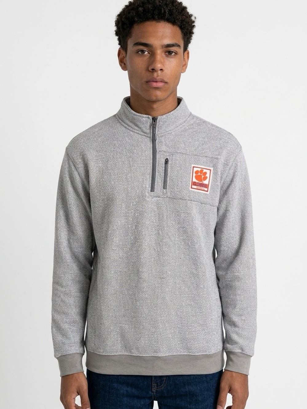 CHAMPION | Clemson Tigers Gray Quarter-Zip Pullover Sweater Men’s Size X-Large